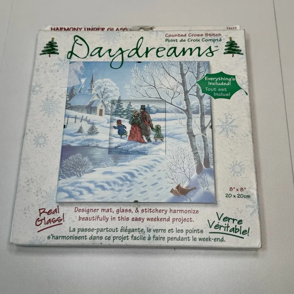 Vtg Dimensions Daydreams Winter Counted Cross Stitch Kit 72747 Framed Mat Glass